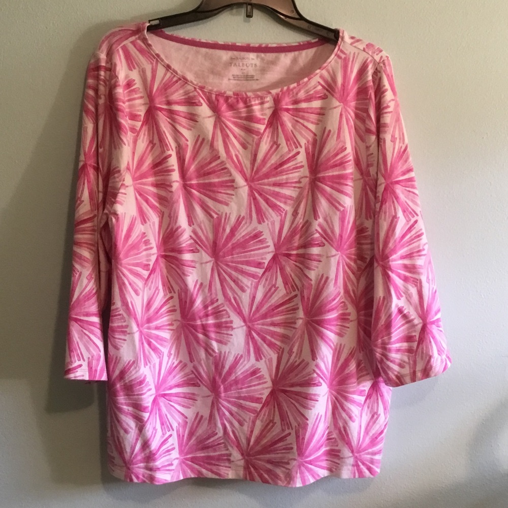 Talbots Pink & White Scoop Neck 3/4 Sleeve Top